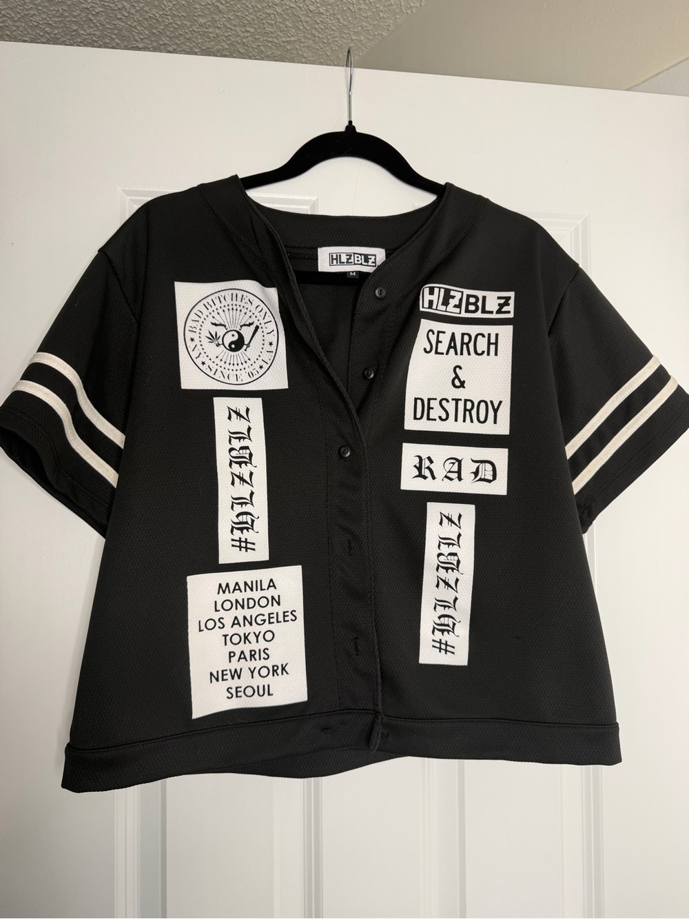 Black Graphic Baseball Jersey Top